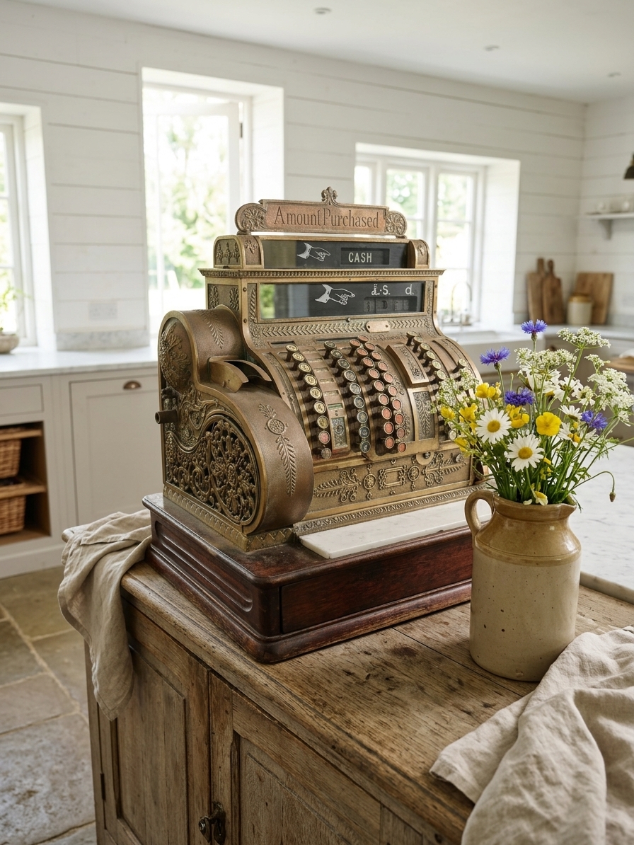 Brass Late Victorian National Till in Eclectic Modern Farmhouse