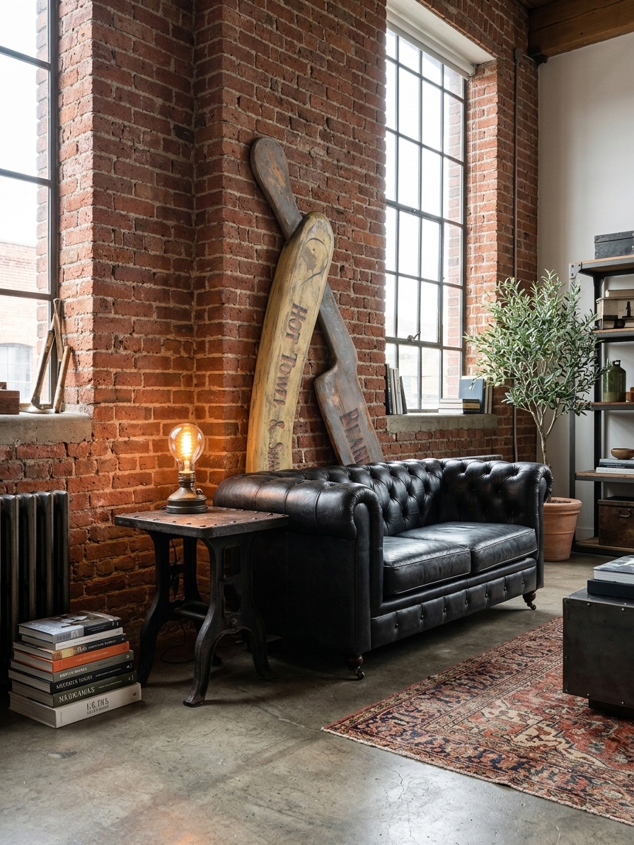 Folk Art Wooden Cut-throat Razor  in Industrial Loft Gallery