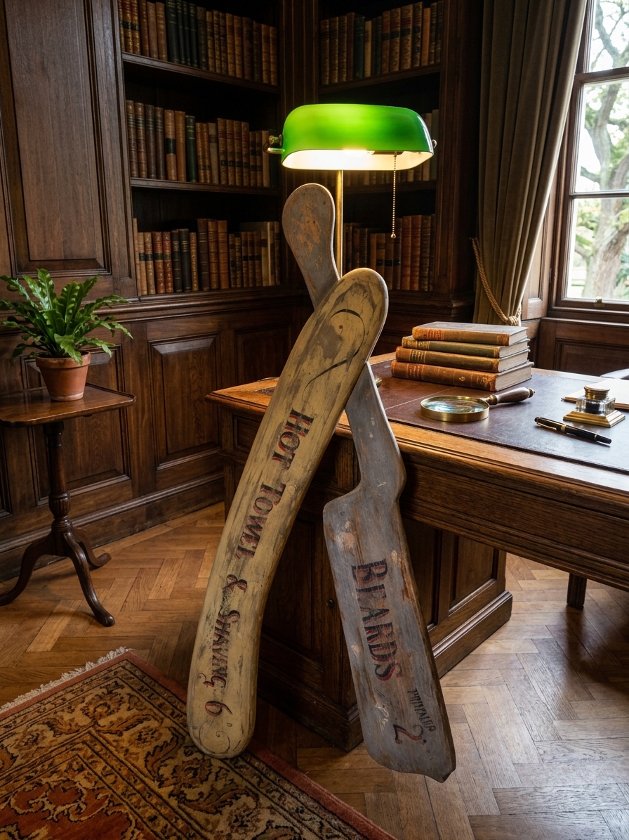 Folk Art Wooden Cut-throat Razor  in Eclectic Gentleman's Study