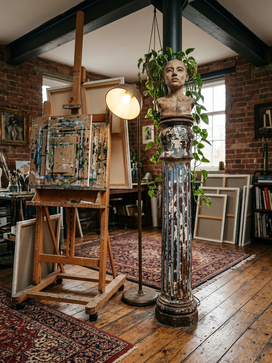 Victorian Column with Awesome Patina in Bohemian Artist's Atelier
