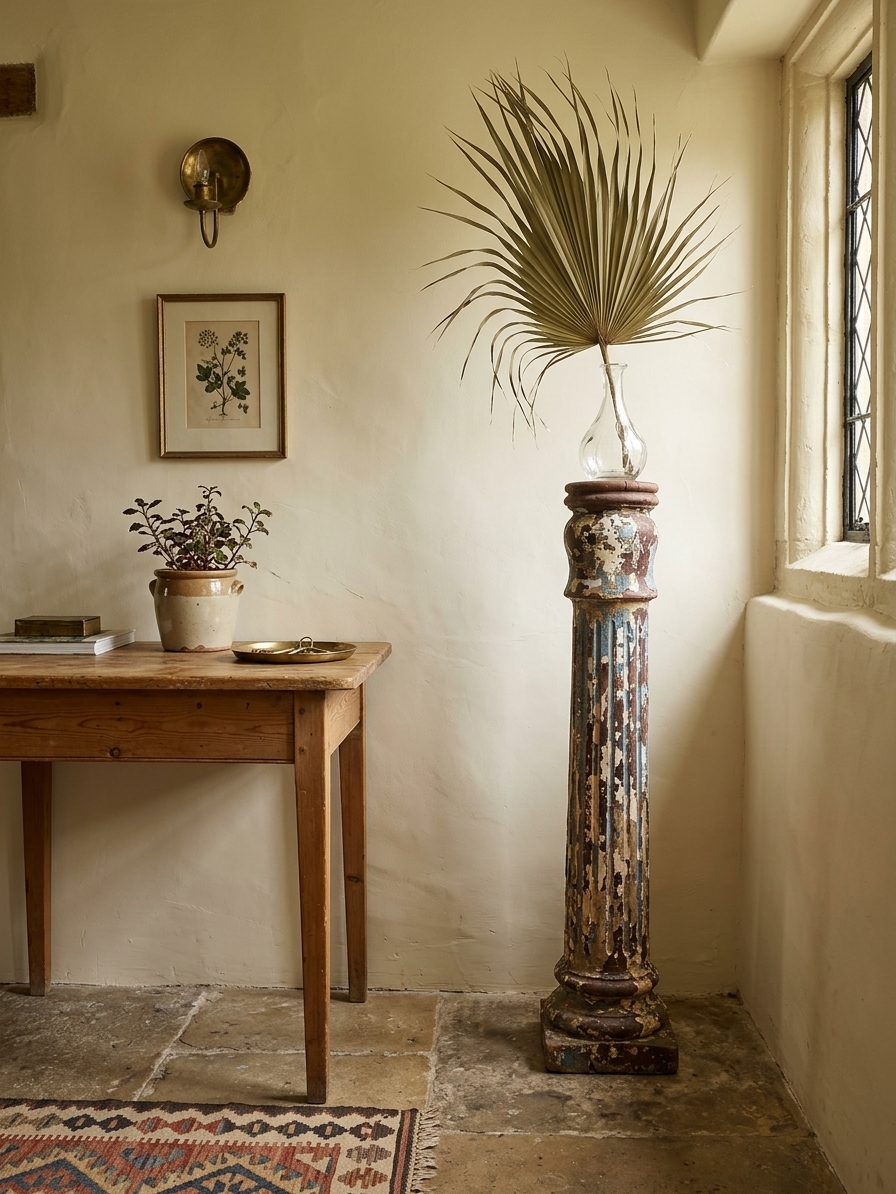 Victorian Column with Awesome Patina in Cotswolds Farmhouse Entry