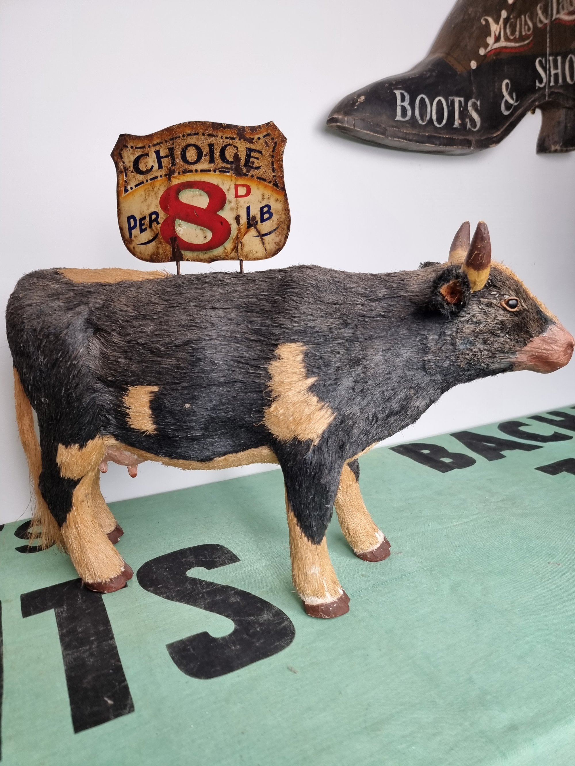 Original Butchers Bristle Advertising Cow · 60's 70's.........Sign 20's to 40's · Ones & Onley's